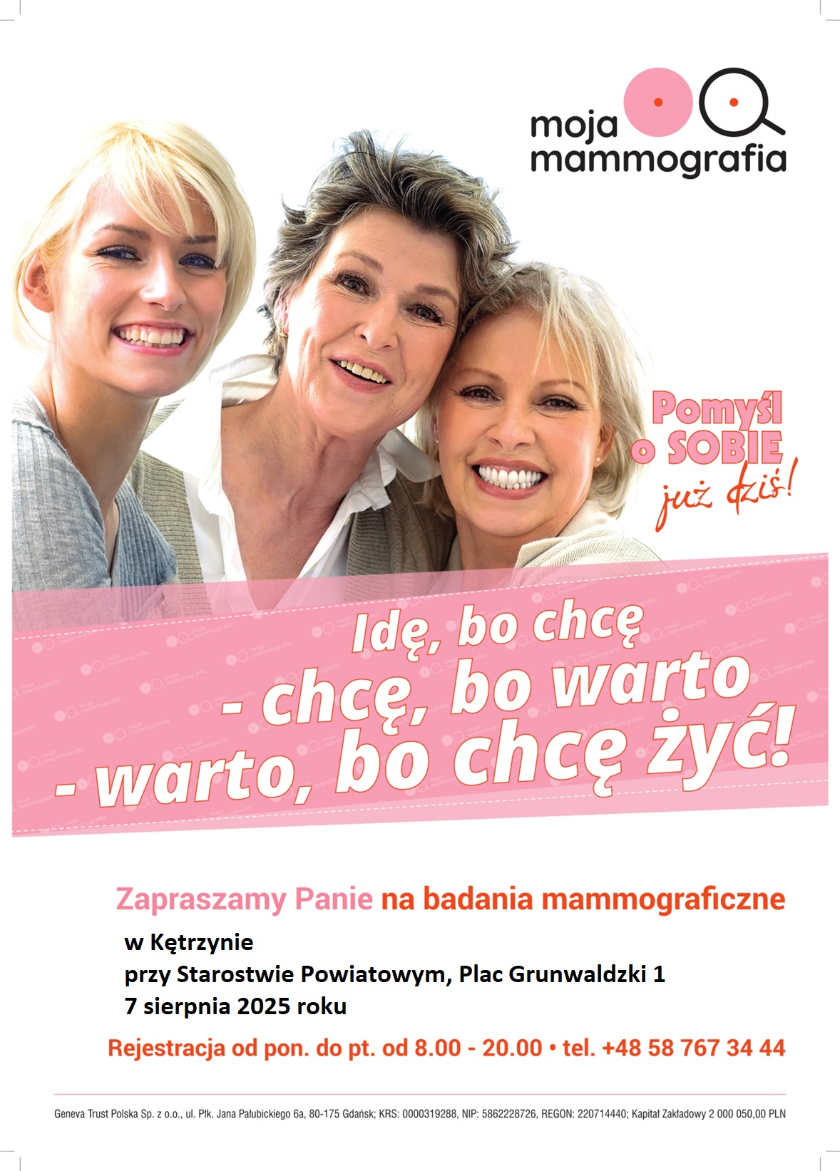Plakat z kobietami w różnym wieku z tekstem zachęcającym do wzięcia udziału w programie