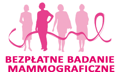 Sylwetki kobiet z napisem Bezpłatne badania mammograficzne