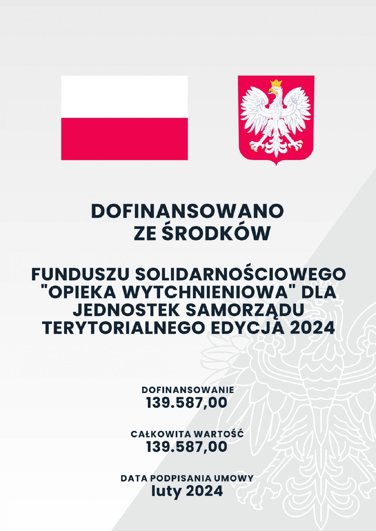 Plakat informujący o dofinansowaniu ze środków funduszu solidarnościowego Opieka wytchnieniowa dla jednostek samorządu terytorialnego - edycja 2024
